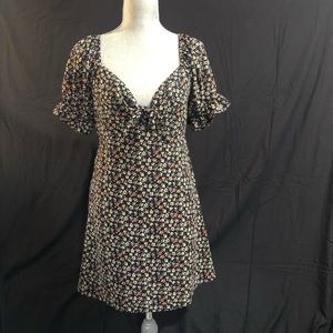 Flower Print, Puff Sleeve, Sweetheart Dress - L